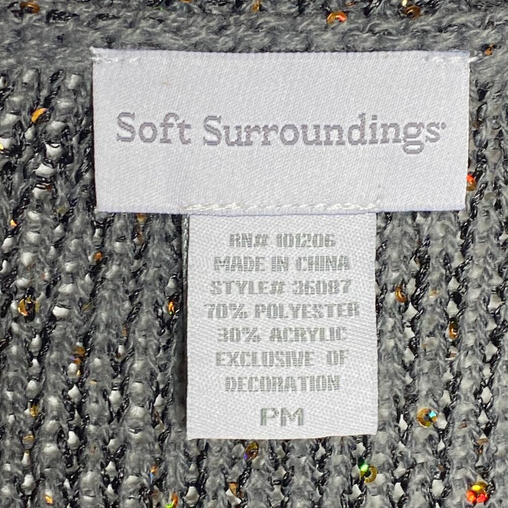 Soft Surroundings Womens Petite Medium Gray Tunic Sweater Gold Sequins V Neck - Picture 7 of 8
